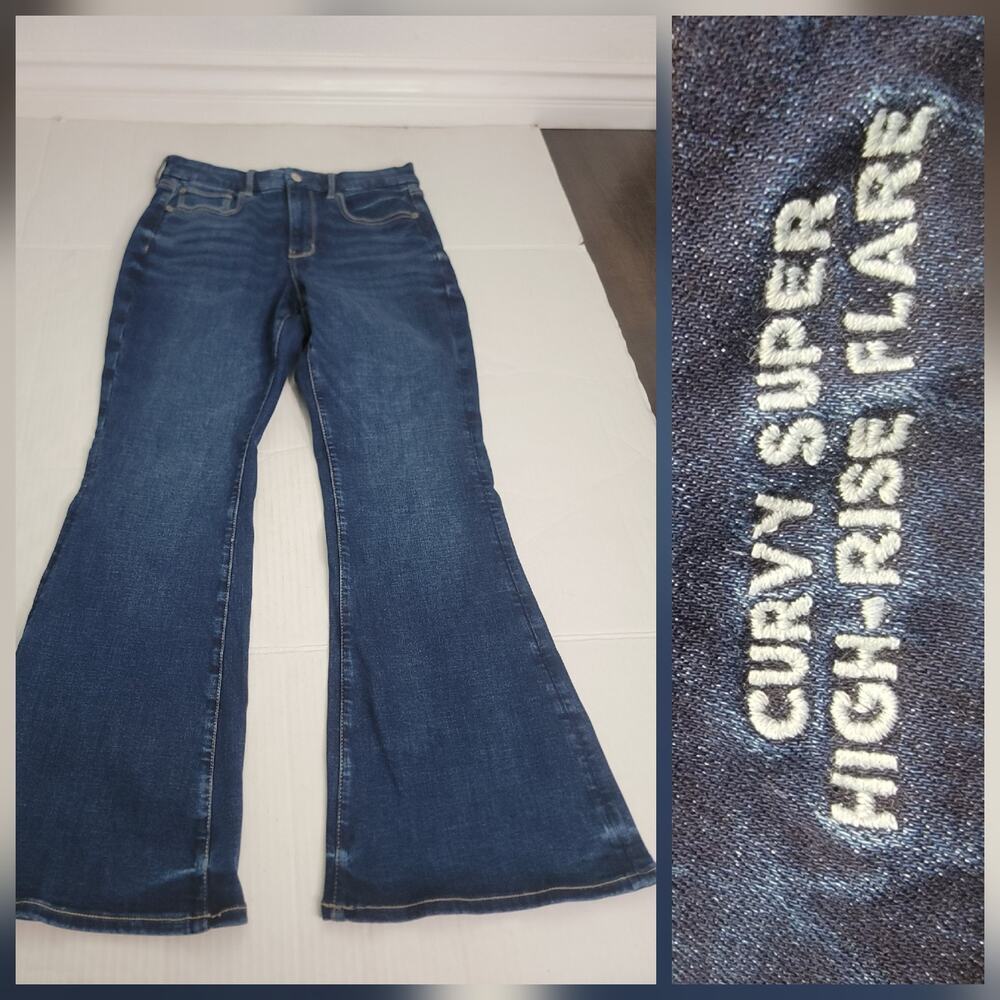 AMERICAN EAGLE Jeans 12 S Curvy Super High Rise Flare Stretch Boho 70"s Inspo